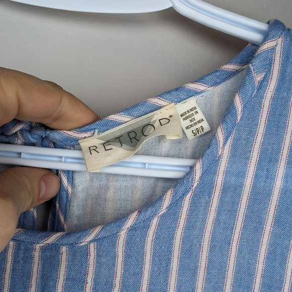 Retrod  Sleeveless Blue Pink White Stripe Layered Maxi Dress Women Small Boho - Picture 3 of 6